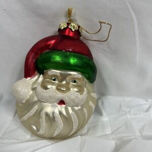 Vintage Mercury Glass Christmas Ornament West Germany Mica SANTA CLAUS FACE Head